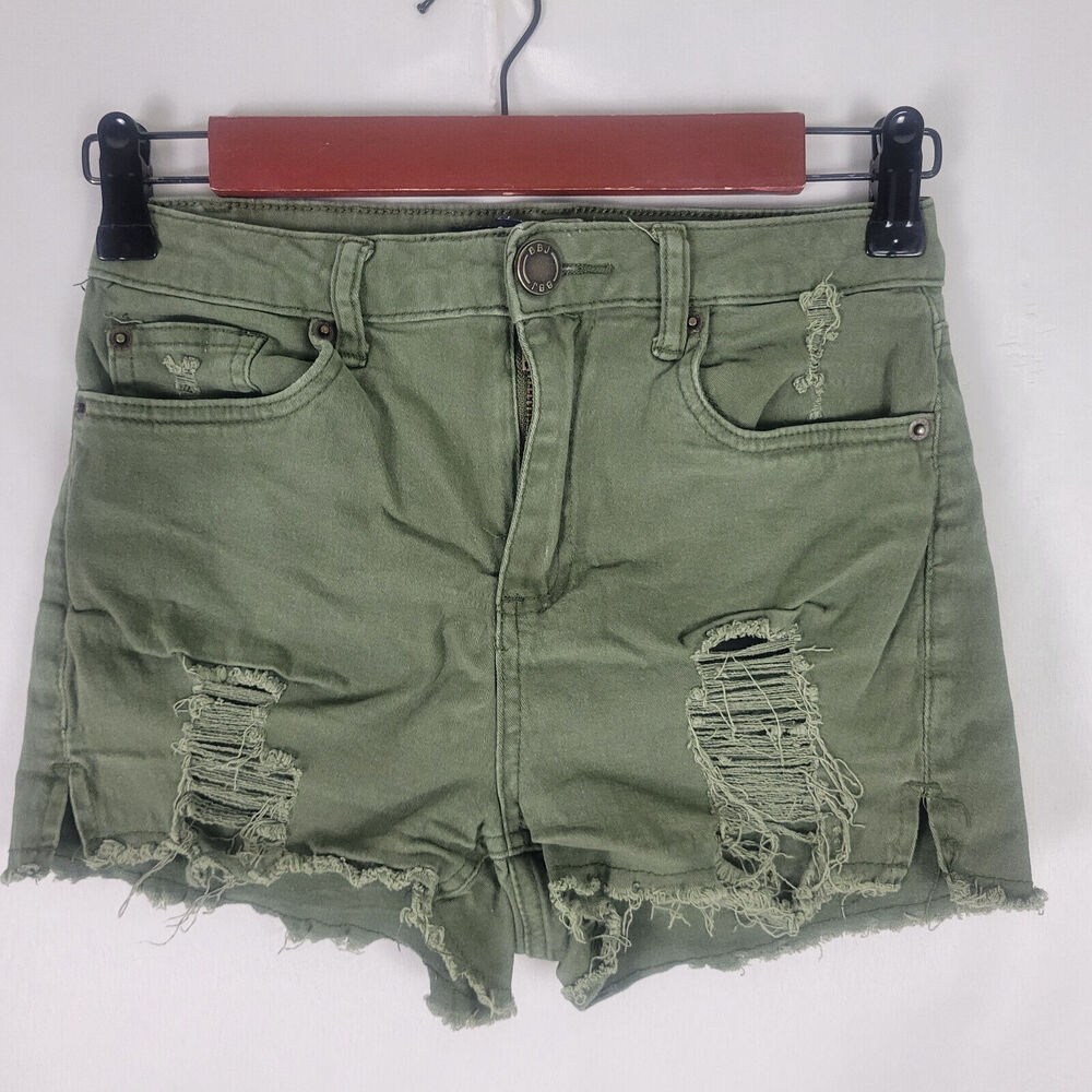 Boom Boom Denim Shorts Juniors 3 Green Jean High Rise Womens Distressed